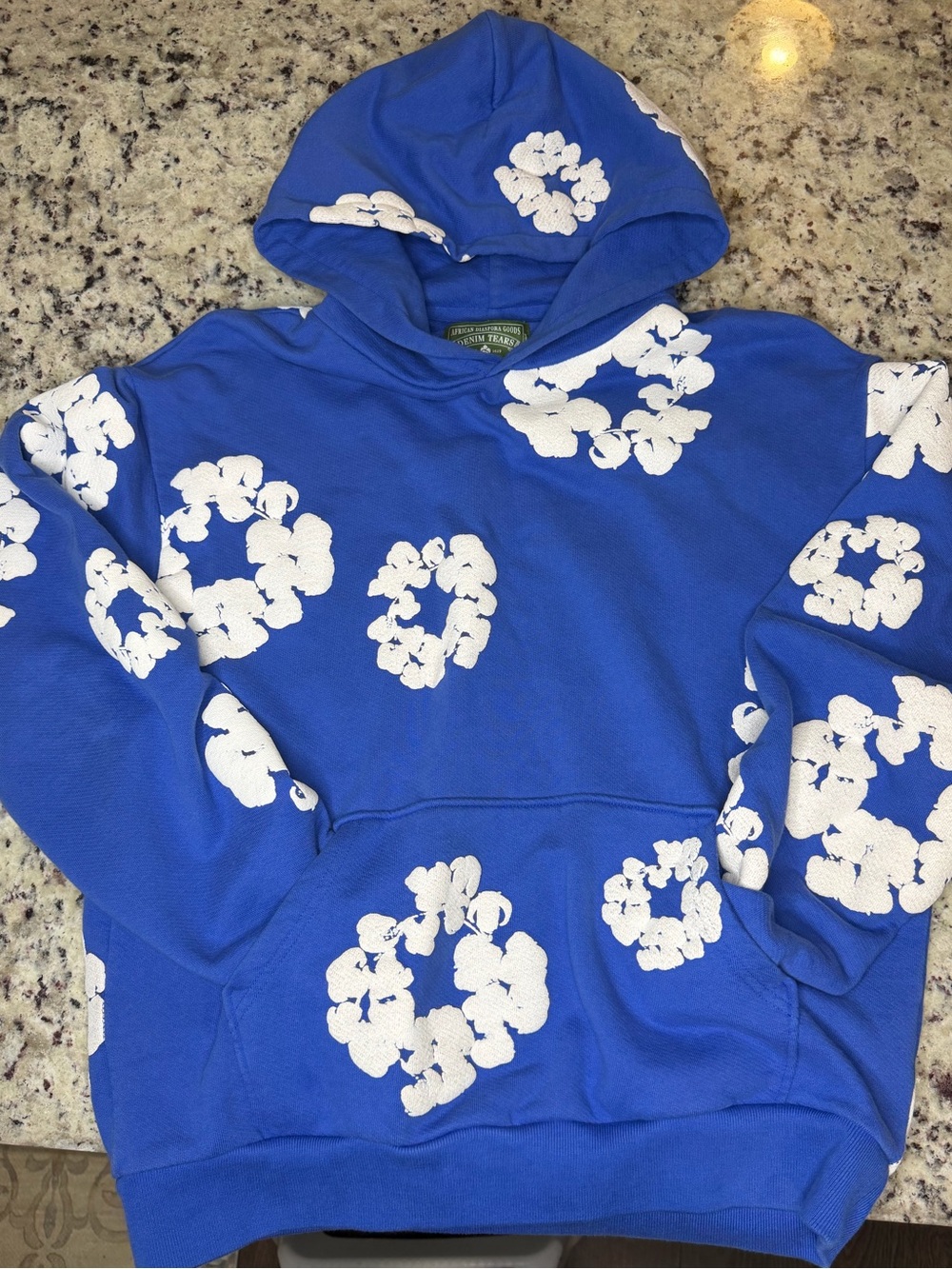 Denim Tears The Cotton Wreath Hooded Sweatshirt Royal Blue Size L AUTHENTIC